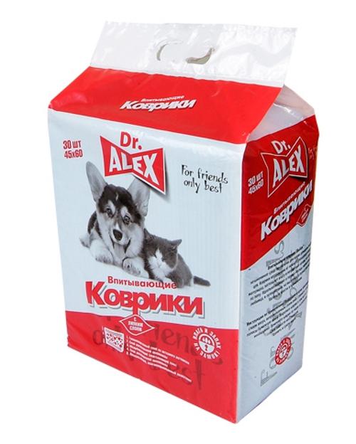 Коврики впитывающие с липким слоем 45х60, 30 шт., Dr.Alex, 700 гр., флоу-пак