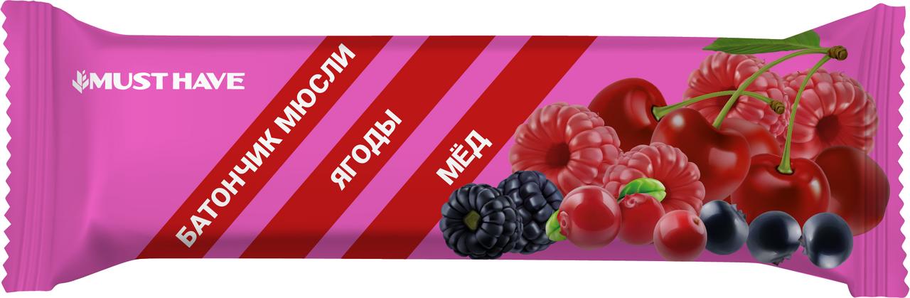 Батончик-мюсли Must Have ягоды мед 25 гр., флоу-пак