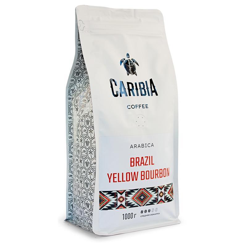 Кофе CARIBIA жареный в зернах Arabica Brazil Yellow Bourbon, 1 кг., флоу-пак