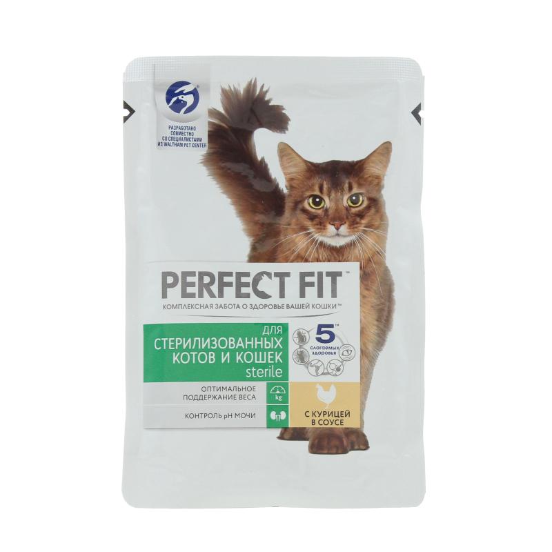 Влажный корм Perfect Fit для стерилизованных кошек с курицей в соусе 85 гр., пауч