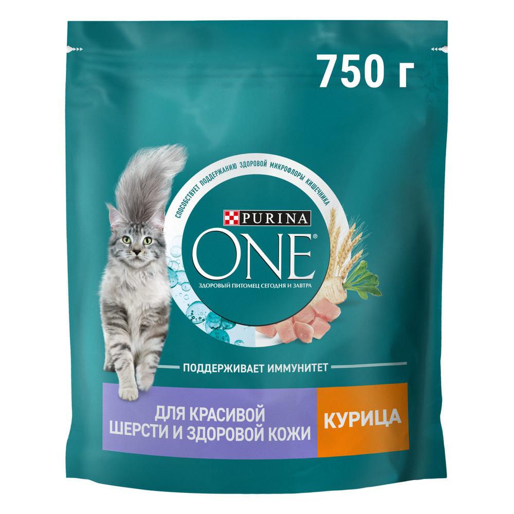 Корм для кошек сухой Purina ONE для контроля образования волосяных комков с курицей и цельными злаками 750 гр., дой-пак