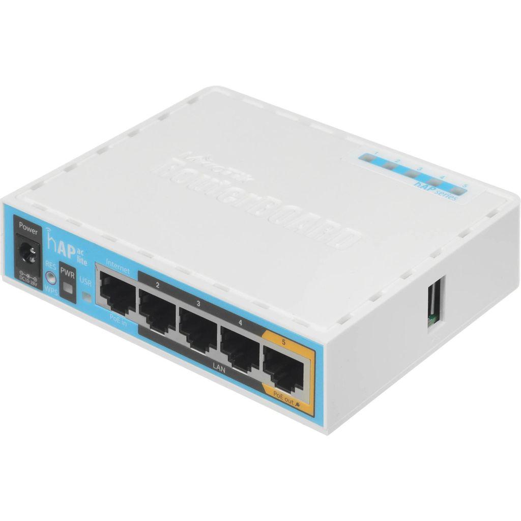 Wi-Fi роутер MIKROTIK hAP ac lite, Wi-Fi 5, AC750, 2.4/5ГГц, 4 LAN, 1xUSB, белый [rb952ui-5ac2nd]
