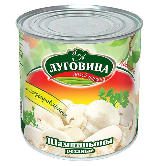 Грибы Луговица шампиньоны резанные 850 мл., ж/б