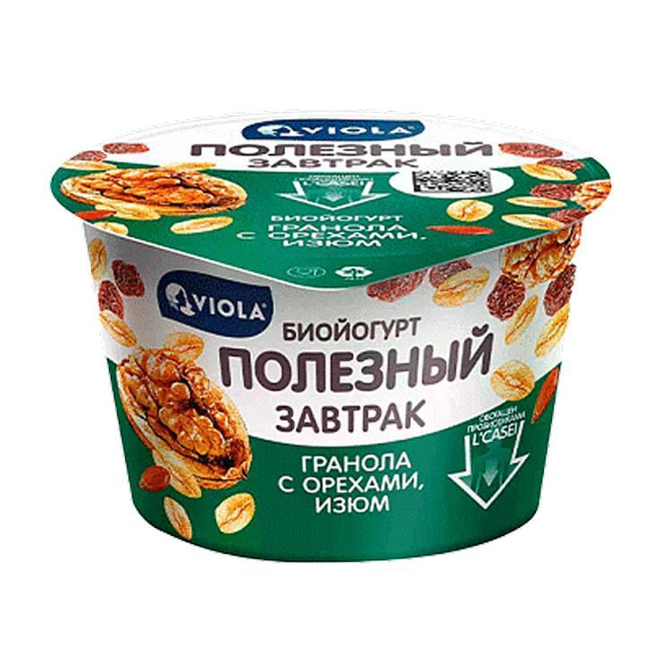 Биойогурт Viola Полезный завтрак гранола изюм 5% 180 гр., стакан