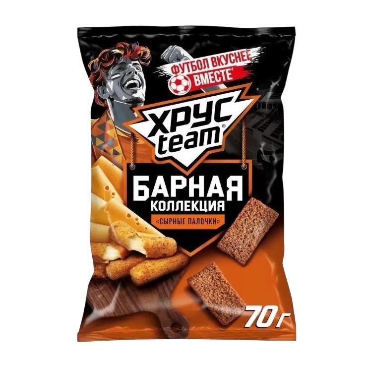 Сухарики ХрусTeam багет барная коллекция сырные палочки 70 гр., флоу-пак