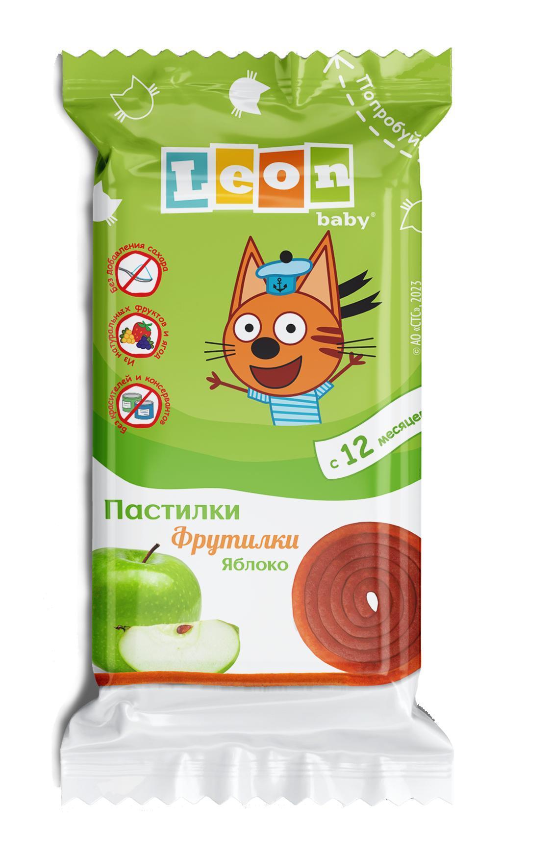 Фруктовая пастила Leon baby Три кота Пастилки Фрутилки яблоко 15 гр., флоу-пак