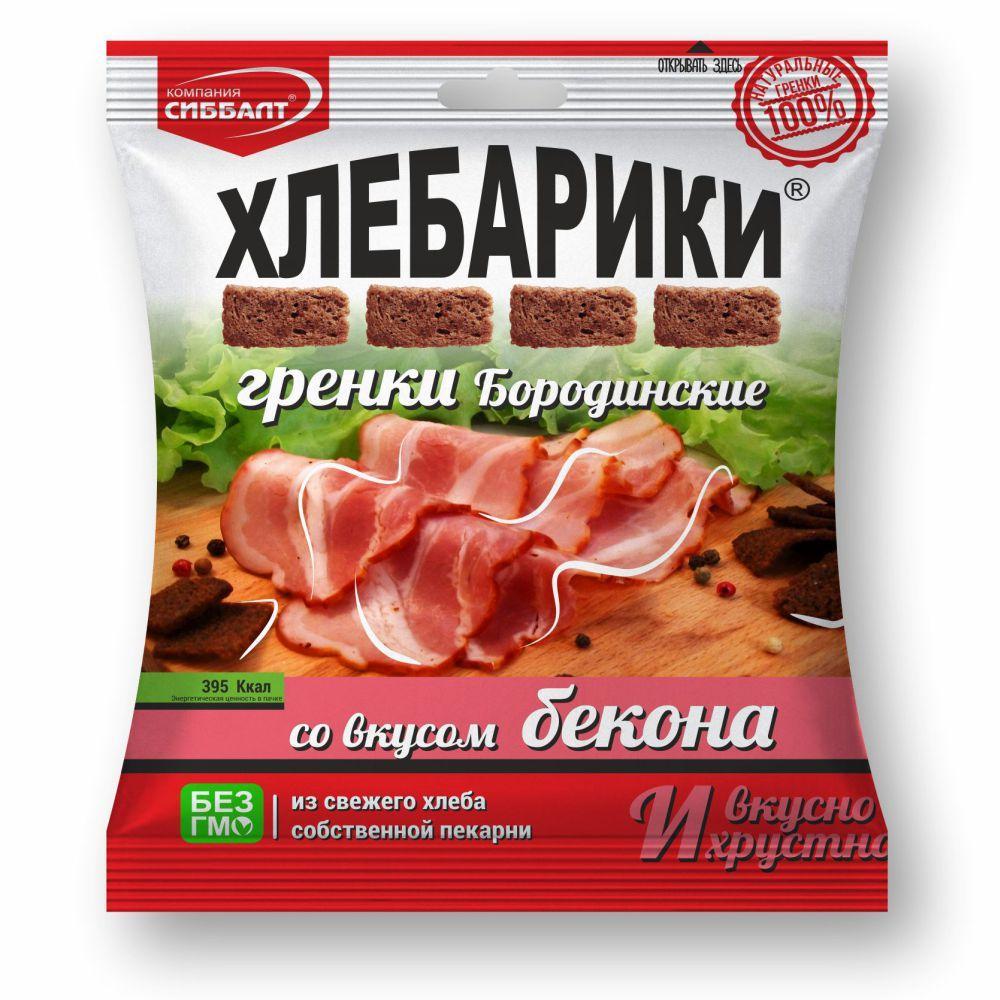 Гренки бородинские ХЛЕБАРИКИ со вкусом бекона 100 гр., флоу-пак