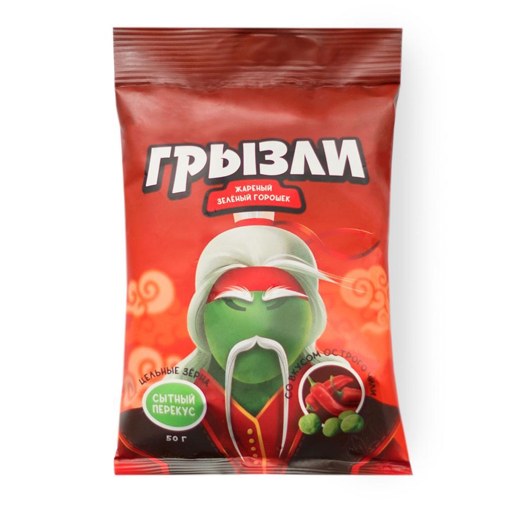 Горошек зеленый Грызли жареный со вкусом острого чили 50 гр., флоу-пак