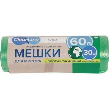 Мешки Clear Line для мусора биоразлагаемые зеленые 60 л., 30 шт., бумага