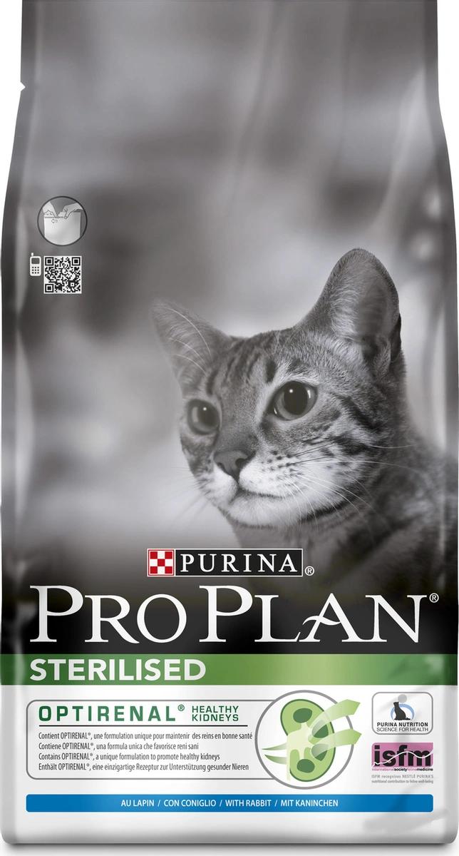 Корм для взрослых стерилизованных кошек сухой Purina Pro Plan Cat Sterilised Optirenal с кроликом 10 кг., пакет