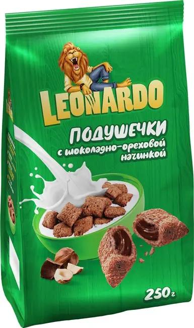 Готовый завтрак Leonardo Подушечки с шоколадно-ореховой начинкой 250 гр., флоу-пак