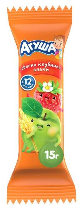 Батончик фруктовый Агуша яблоко-клубника-злаки 15 гр., флоу-пак
