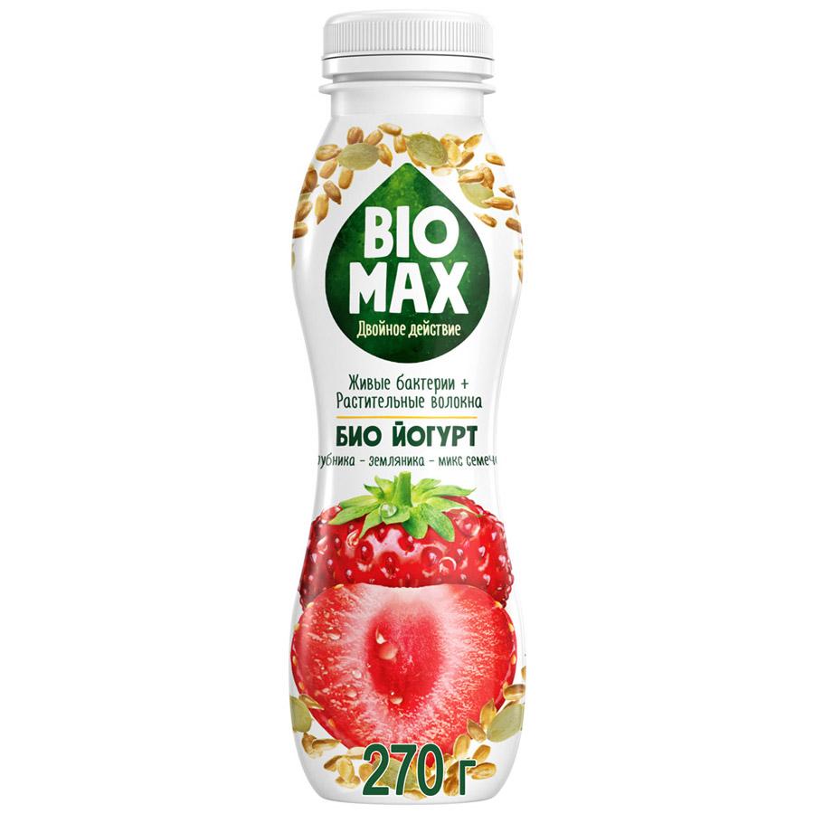 Биойогурт Клубника-земляника-микс семечек питьевой 1,9%, Bio Max, 270 гр, ПЭТ