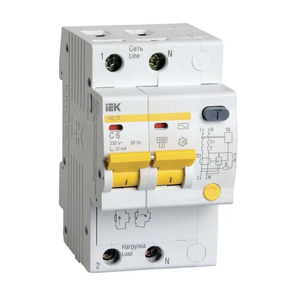 Автоматический выключатель дифф. тока IEK АД12 (MAD10-2-006-C-010) 6A тип C 4.5кА 2П 230В 3 модуля белый (упак.:1шт)