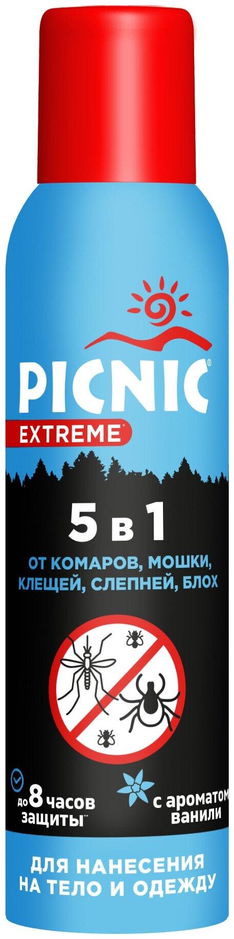 Аэрозоль 5в1 от комаров, мошки, клещей, слепней, блох Picnic Extreme 150 мл., баллон