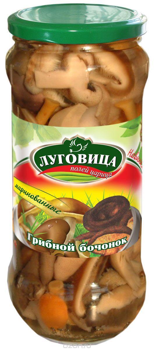 Грибы Луговица Грибной бочонок маринованные , 580 гр, стекло
