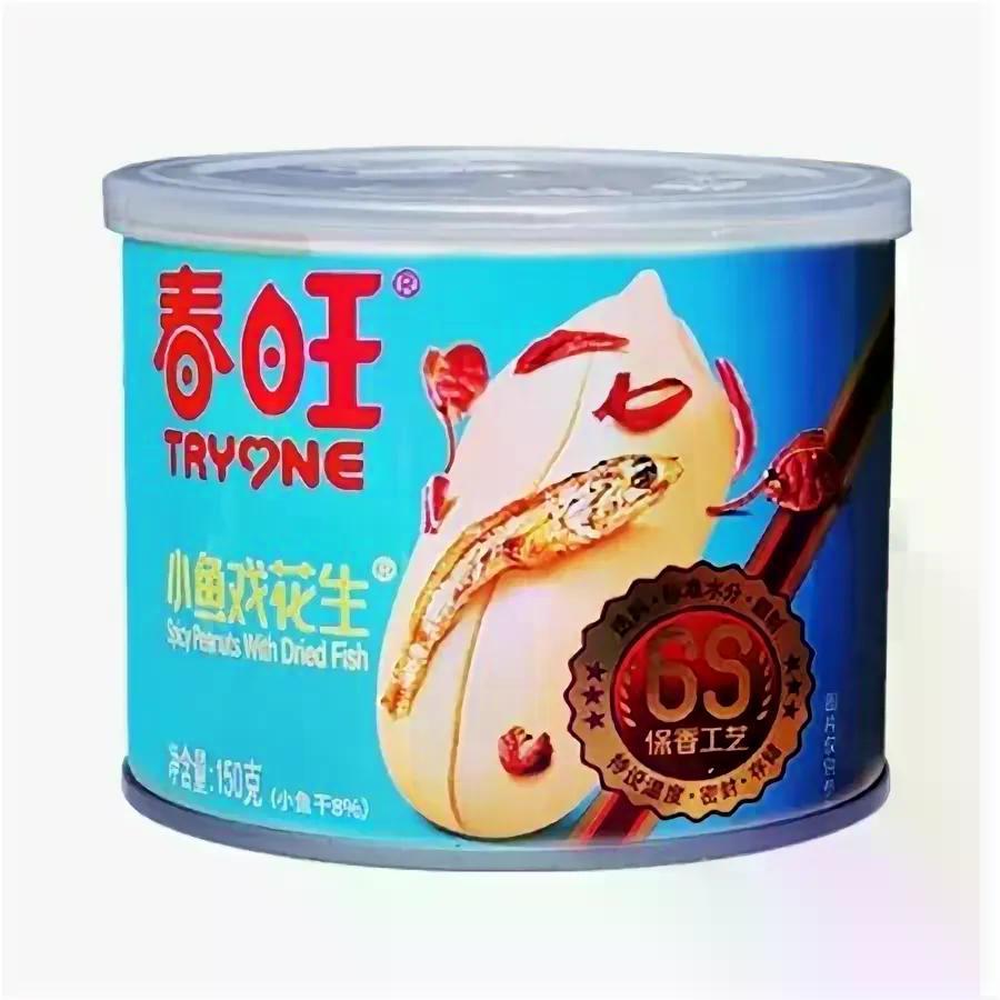 Арахис TRYONE жареный острый с сушеной рыбой 150 гр., ж/б