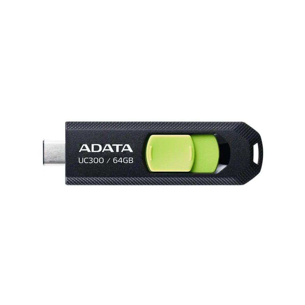 Флешка USB (Type-C) Adata UC300 64ГБ, USB3.2, черный и зеленый [acho-uc300-64g-rbk/gn]