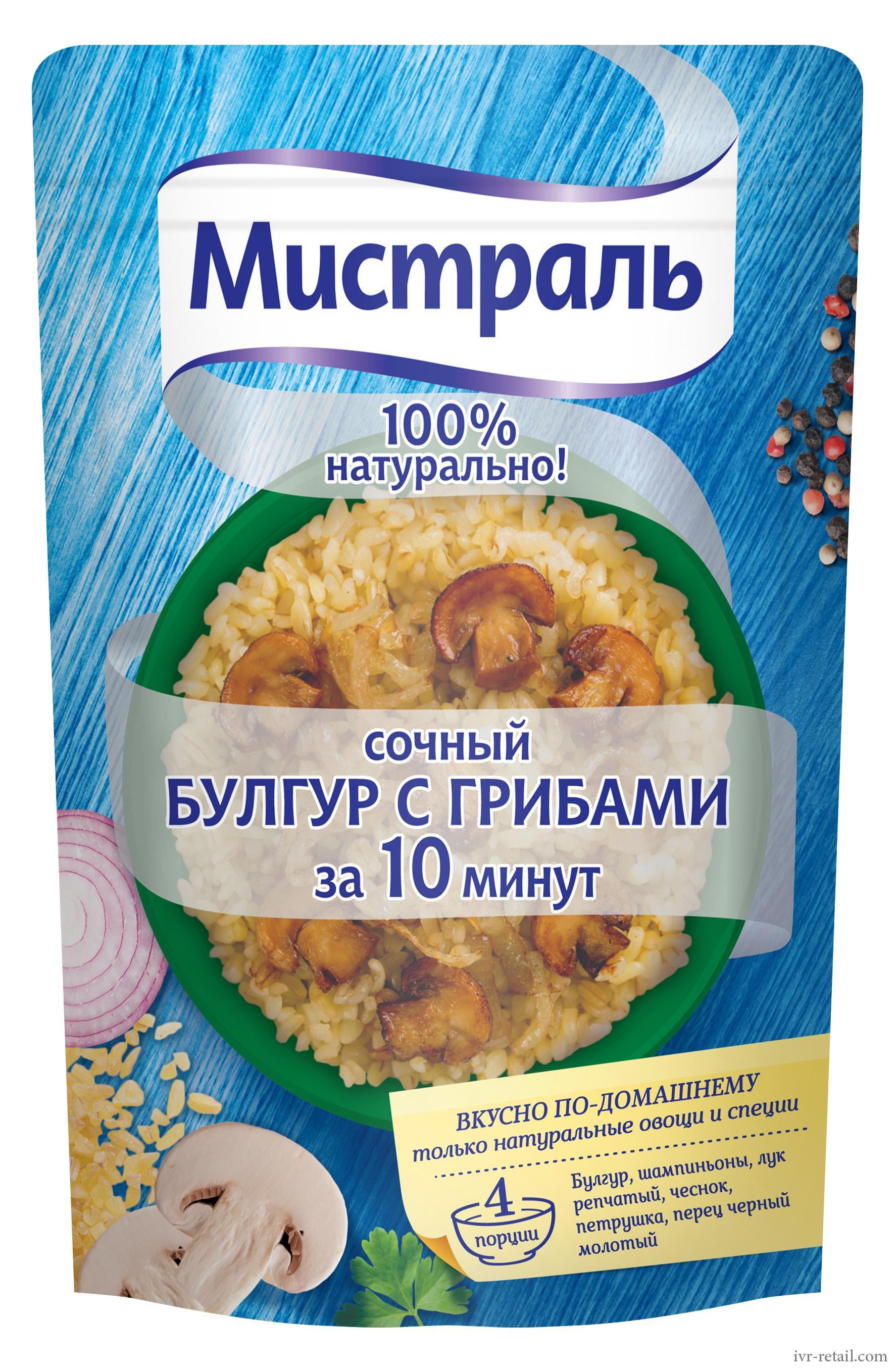 Гарнир Мистраль сочный булгур с грибами, 230 гр., дой-пак
