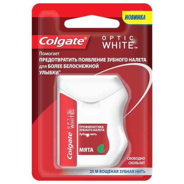 Зубная нить 25 м. Colgate optic white 20 гр., ПЭТ