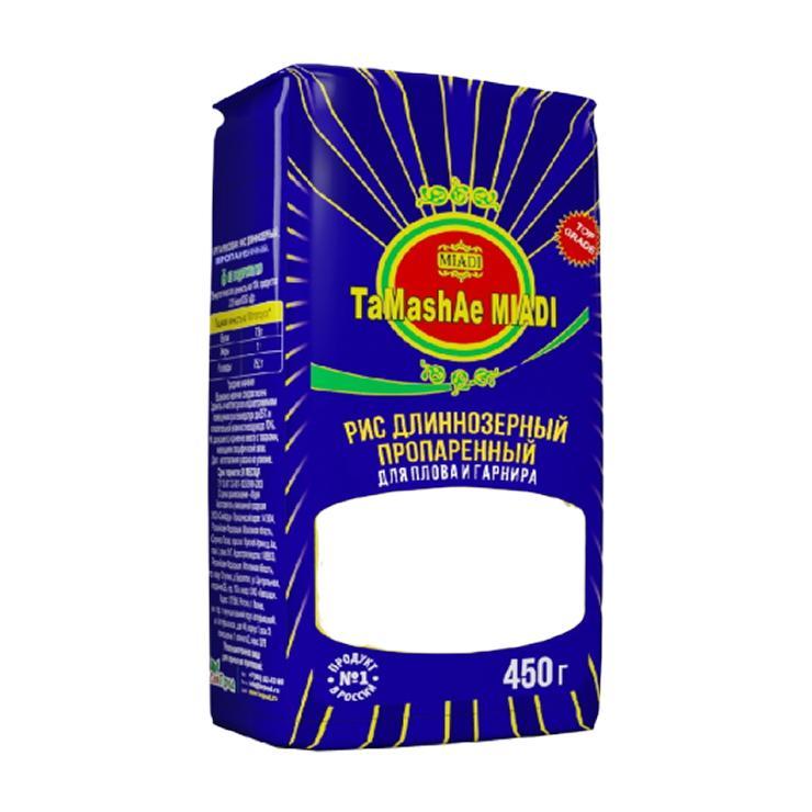 Рис Тamashae Мiadi длиннозерный пропаренный для плова и гарнира 450 гр., флоу-пак