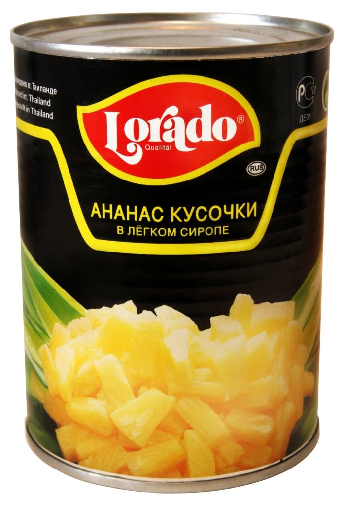 Ананасы Lorado кусочки в сиропе, 580 гр., ж/б