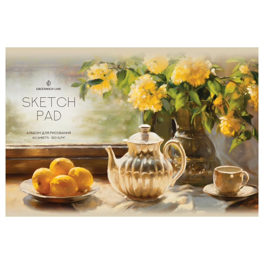 Альбом для рисования Greenwich Line Flowers and tea А4 40 листов на скрепке 120 г/м2., пакет