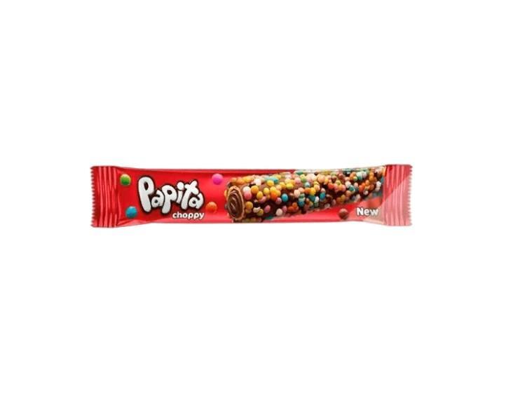 Вафельная трубочка Papita choppy с начинкой из фундука покрытая молочным шоколадом и цветным драже 18 гр., флоу-пак