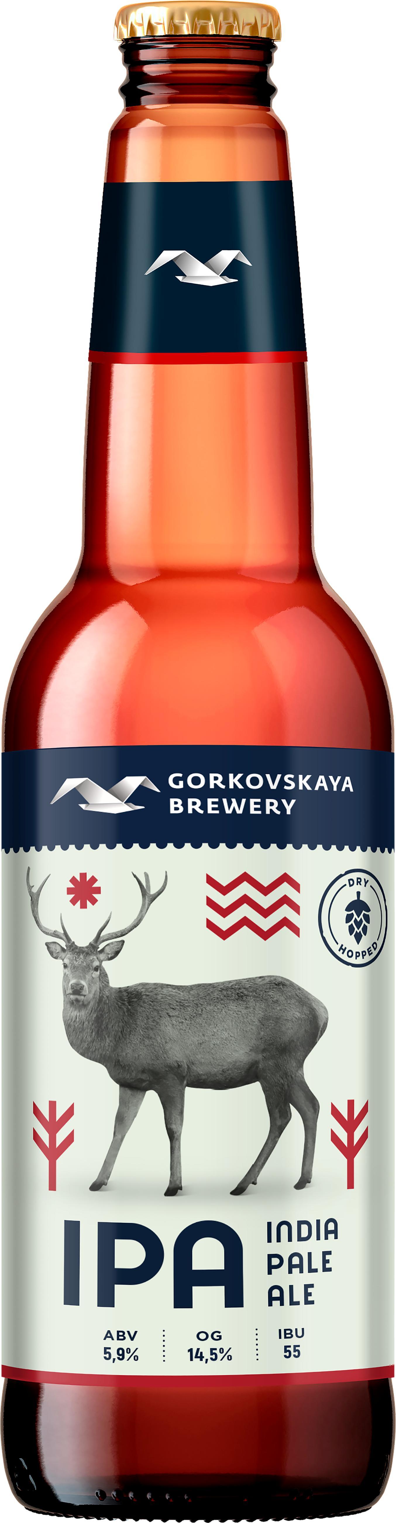Пиво Gorkovskaya Brewery Индийский Пэйл Эль светлое нефильтрованное пастеризованное 5,9% 440 мл., стекло