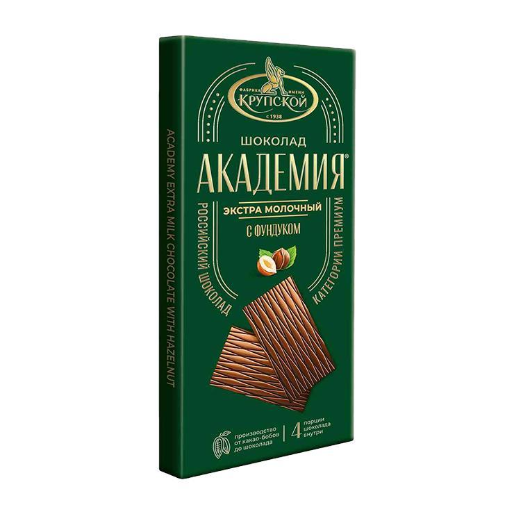 Шоколад Славянка Академия экстра молочный с фундуком 88 гр., картон