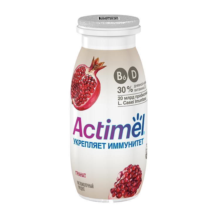Напиток кисломолочный Actimel гранатовый 2,5% 100 гр., ПЭТ