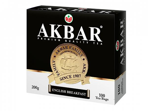 Чай черный Akbar English breakfast 100 пакетиков 200 гр., картон