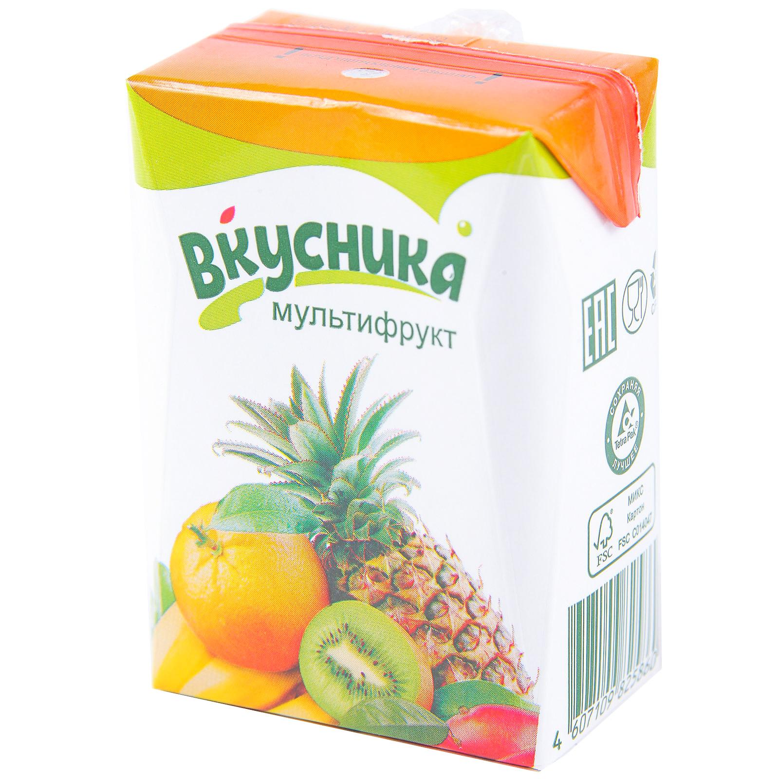 Напиток сокосодержащий Вкусника Мультифрукт 200 мл., тетра-пак