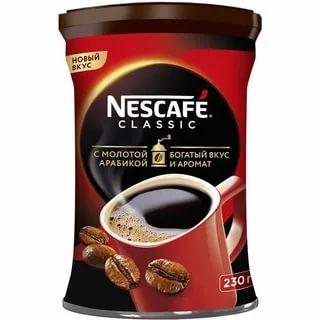 Кофе Nescafe Classic 100% натуральный растворимый с добавлением молотого 230 гр., ж/б