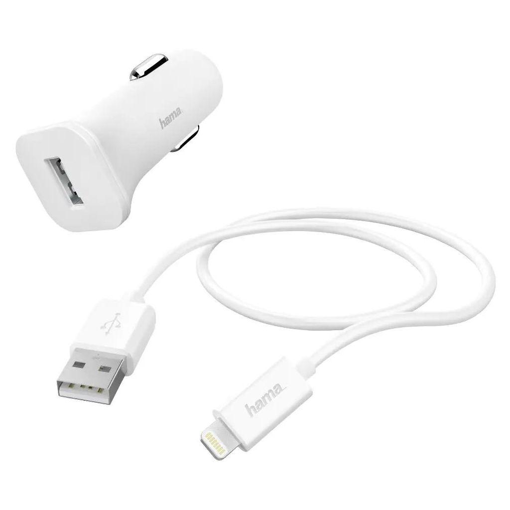Автомобильное зарядное устройство Hama H-183291, 8-pin Lightning, 5Вт, 1A, белый [00183291]