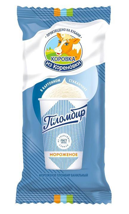 Мороженое пломбир Коровка из Кореновки в бумажном стаканчике 80 гр., флоу-пак