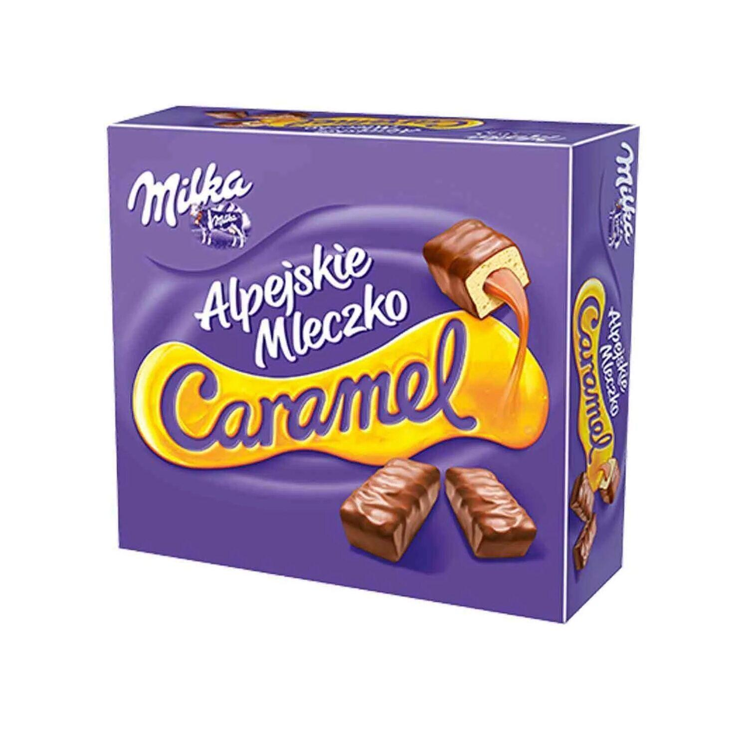 Конфеты шоколадные Milka Alpejskie Mleczko Choco с карамельной начинкой 350 гр., картон