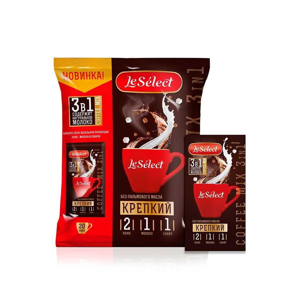 Напиток растворимый Le Select порошкообразный кофе 3 в 1 крепкий 20 гр., стик