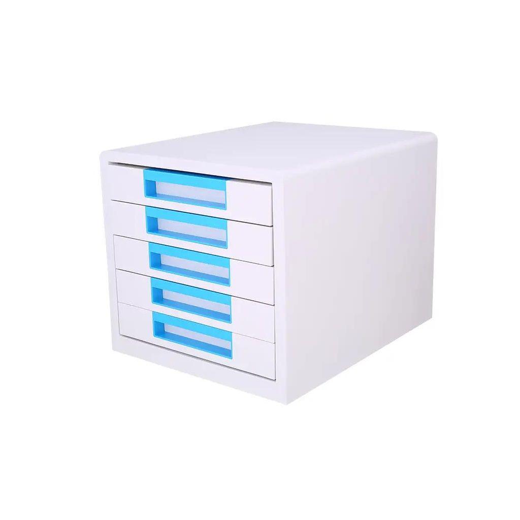 Бокс для документов Deli Rio EZ01033, 5 выдвижных ящиков, 277х344х259, пластик, белый / голубой