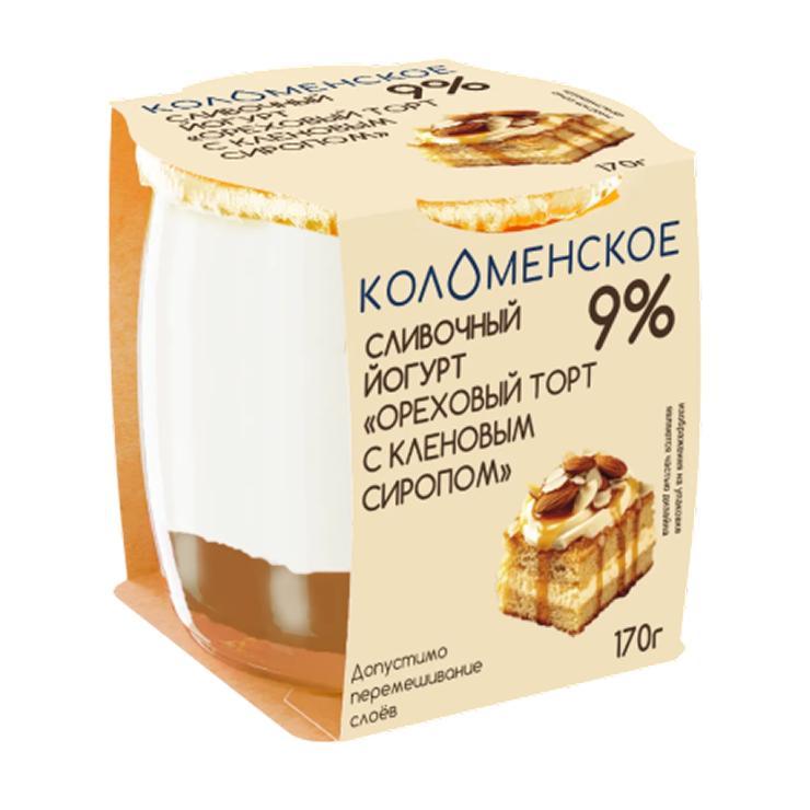 Йогурт Коломенский сливочный ореховый торт с кленовым сиропом 9% 170 гр., стекло