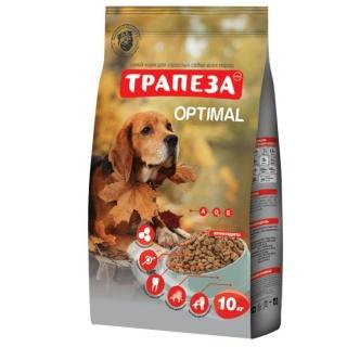 Корм Трапеза сбалансированный сухой Оптималь для взрослых собак, содержащихся в городских условиях, 10 кг., пакет