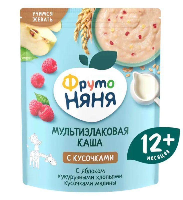 Kaша Фруто Няня молочная мультизлаковая яблоко кукурузные хлопья малина 200 гр., дой-пак