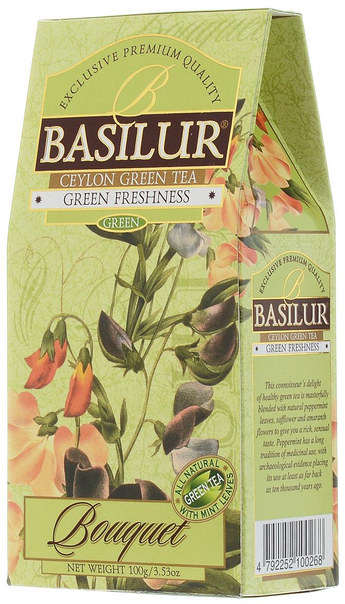 Чай Basilur Green Freshness листовой, зеленый, 100 гр., картон