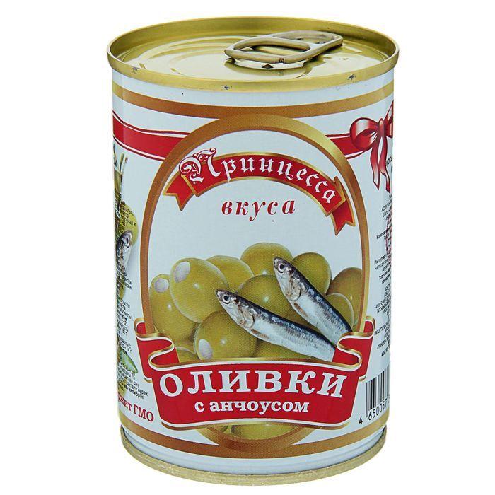 Оливки Принцесса вкуса с анчоусом, 300 гр., ж/б