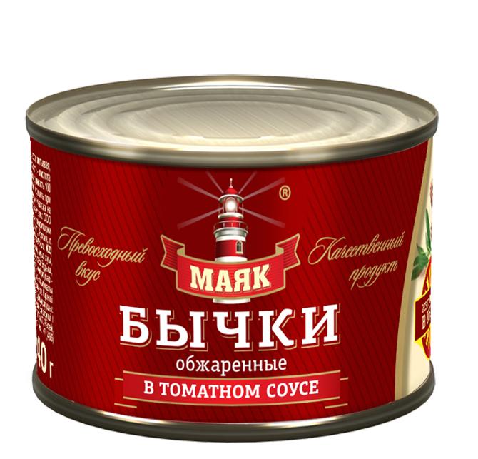 Бычки обжаренные в томатном соусе Маяк, 240 гр., ж/б
