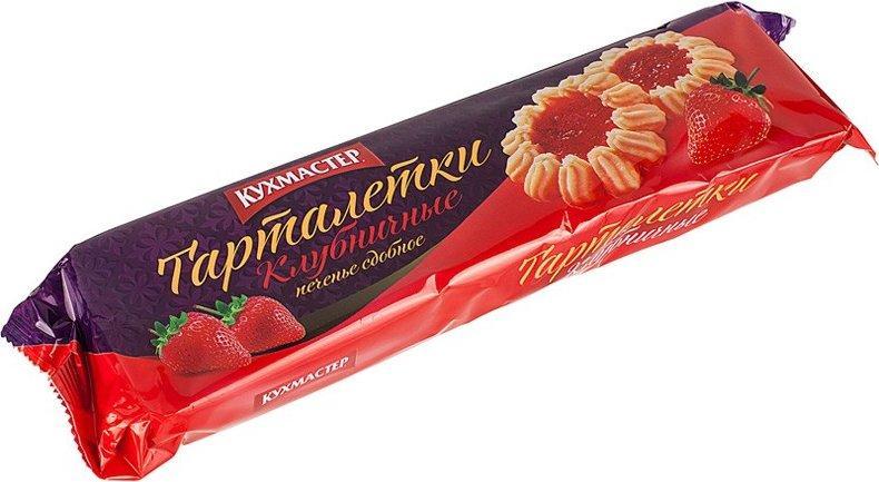 Печенье Кухмастер Клубничные тарталетки сдобное 250 гр., флоу-пак