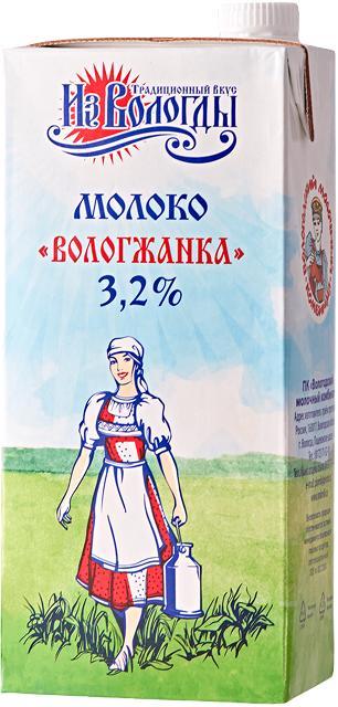Молоко Вологжанка пастеризованное 3,2% 1 л., тетра-пак