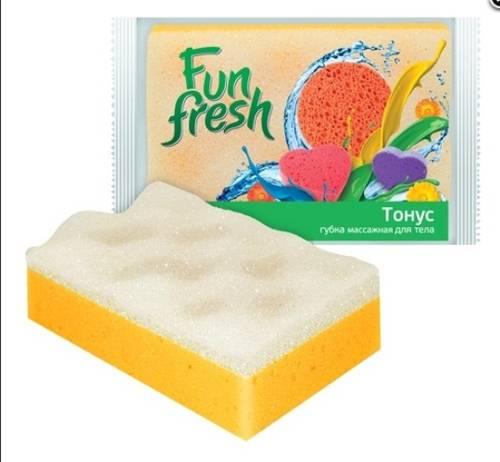 Губка для тела массажная, цвет: желтый, белый, Fun Fresh Тонус, флоу-пак