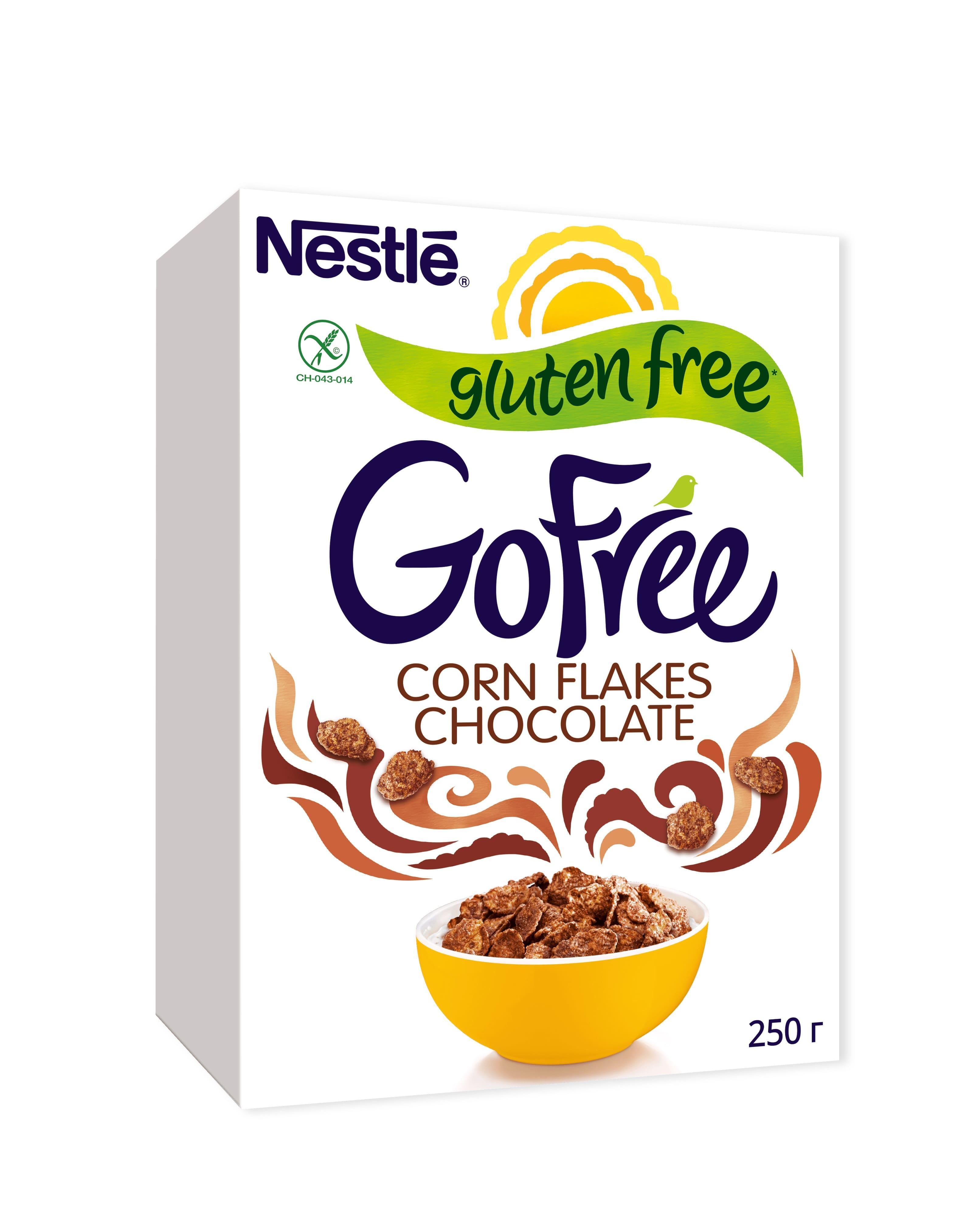 Готовый завтрак Nestle GOFREE хлопья кукурузные шоколадные без глютена 250 гр., картон