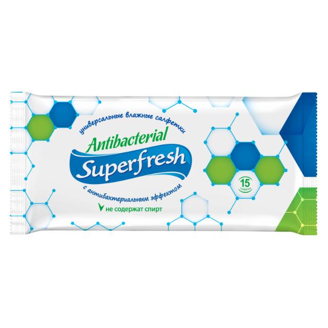 Влажные салфетки Антибактериальные 15 шт., Superfresh, флоу-пак
